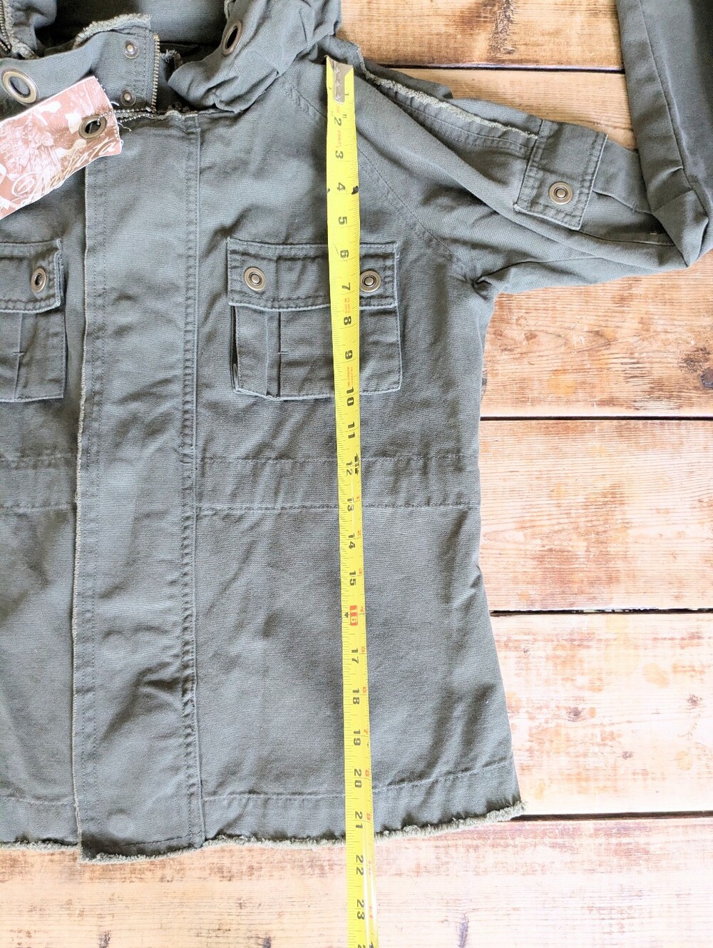 2000s Y2K Utility Jacket Hooded Military Cargo Green Cotton Large - Picture 15 of 15